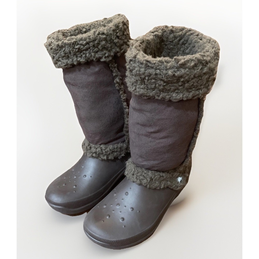 Crocs Boots Women's Brown Nadia Winter Snow Winter Faux Fur Pull On Round 10